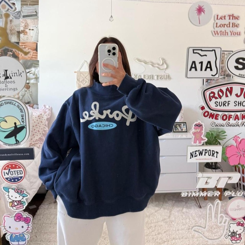 Navy blue Parke Chicago mockneck sweatshirt